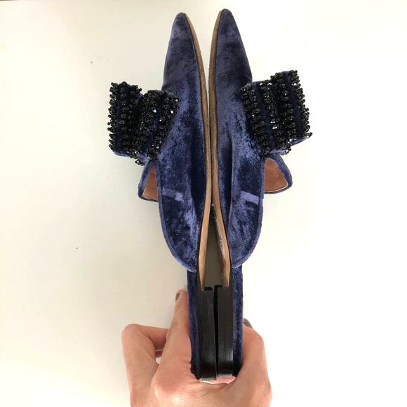 Alberta Ferretti velvet pointed flats slides embellished bow EU 37/ US 6.5 regal - Picture 5 of 9